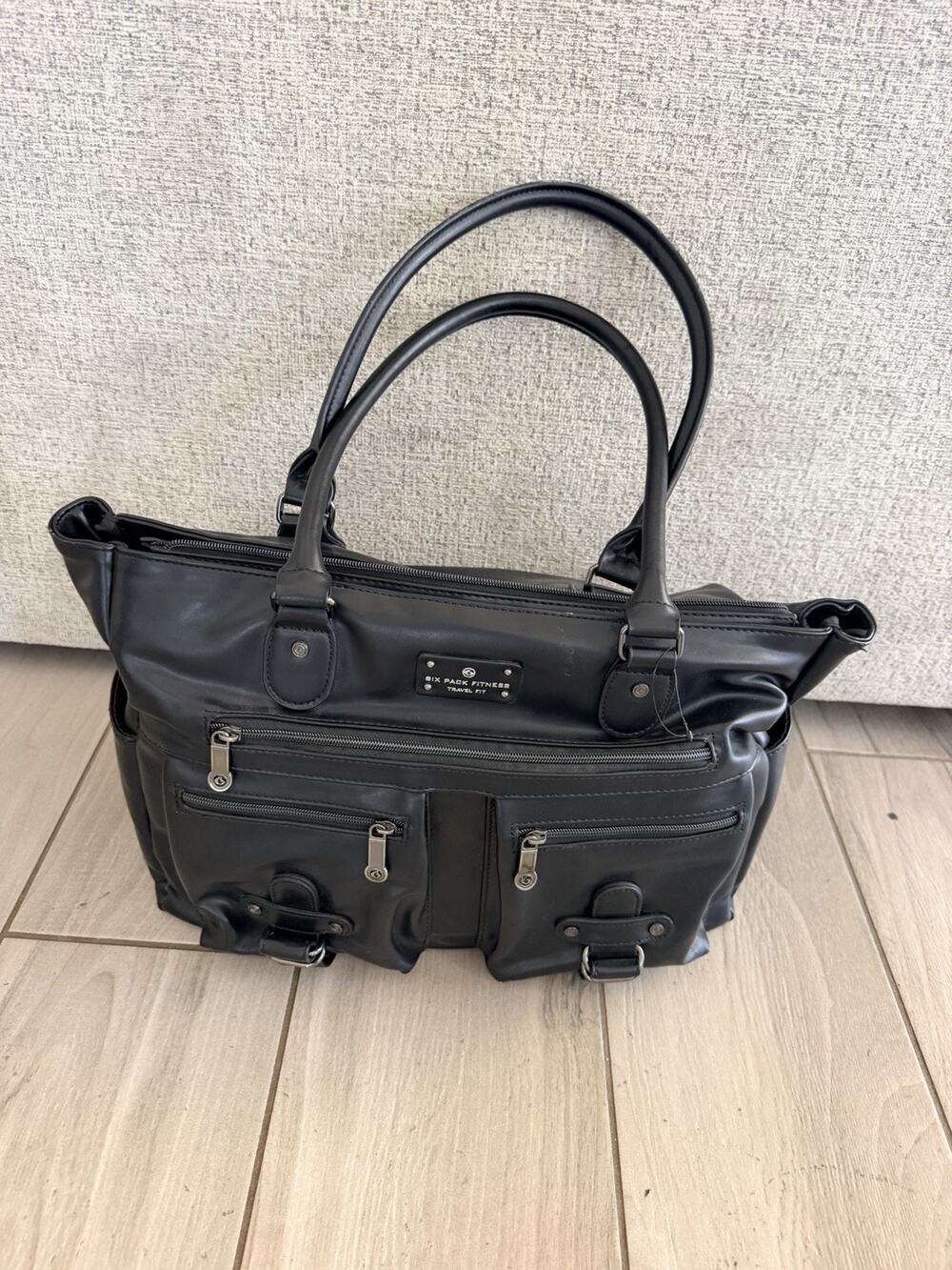 Six Pack Fitness Shoulder Bag Travel Fit Black Faux Leather Meal Prep
